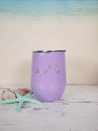 Living on Island Time - Engraved 9oz Stainless Stemless Wine Tumbler Light Purple - Sunny Box