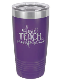 Love, Teach, Inspire - Custom Teacher Engraved 20oz Purple Polar Camel Tumbler - Sunny Box