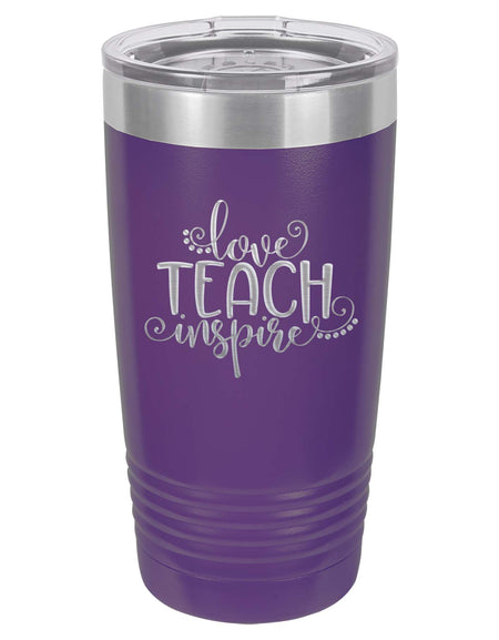 Love, Teach, Inspire - Custom Teacher Engraved 20oz Purple Polar Camel Tumbler - Sunny Box