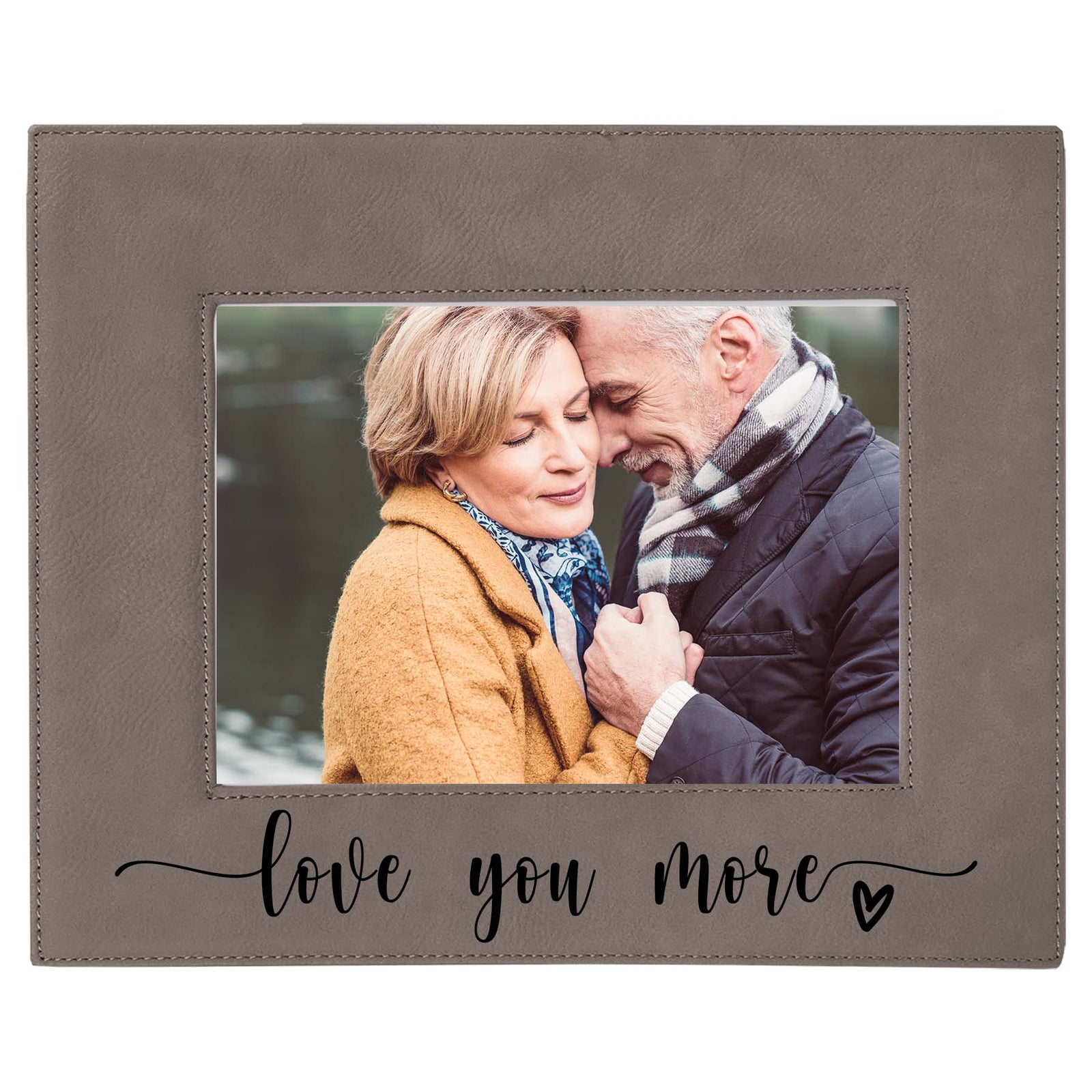 Love You More Engraved Personalized Leatherette Picture Frame Gray by Sunny Box