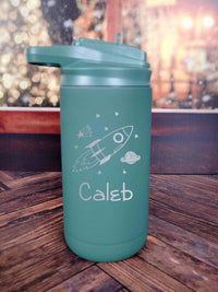 Personalized Engraved 12oz Kids Water Bottle Green Matte by Sunny Box