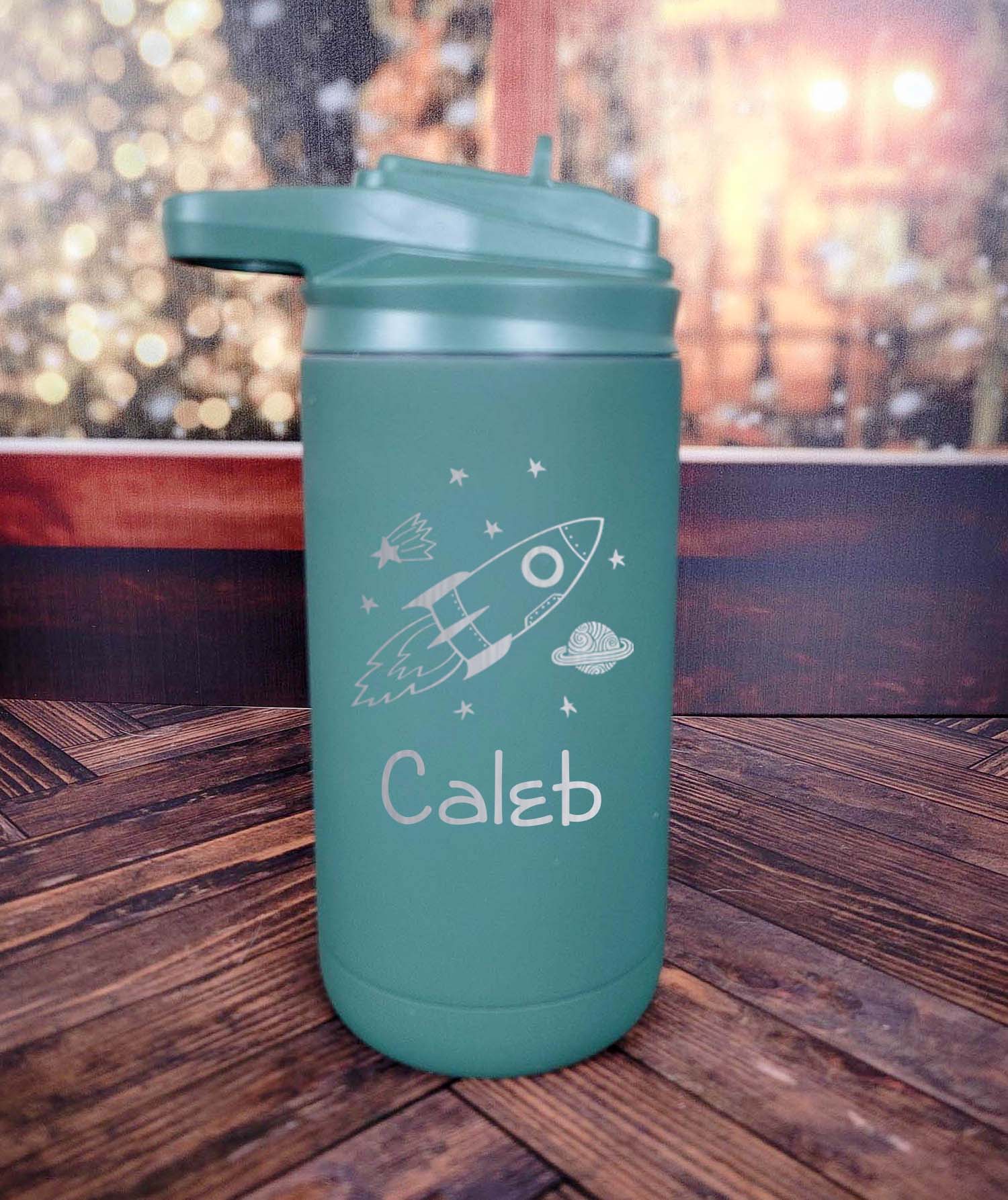 Personalized Engraved 12oz Kids Water Bottle Green Matte by Sunny Box