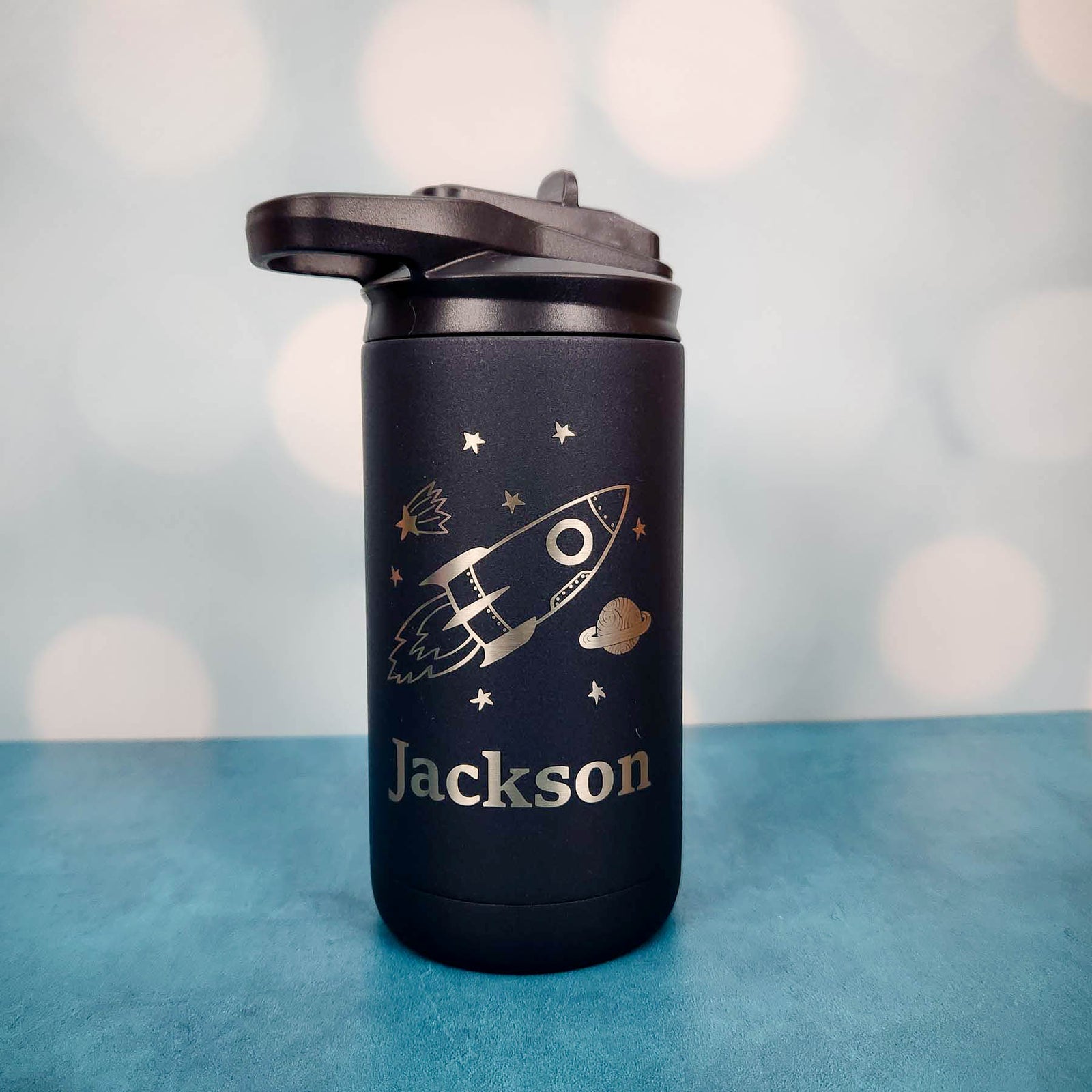 Personalized Engraved 12oz Kids Water Bottle Navy Matte by Sunny Box