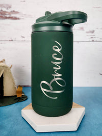Personalized Engraved 12oz Kids Water Bottle Green Matte by Sunny Box