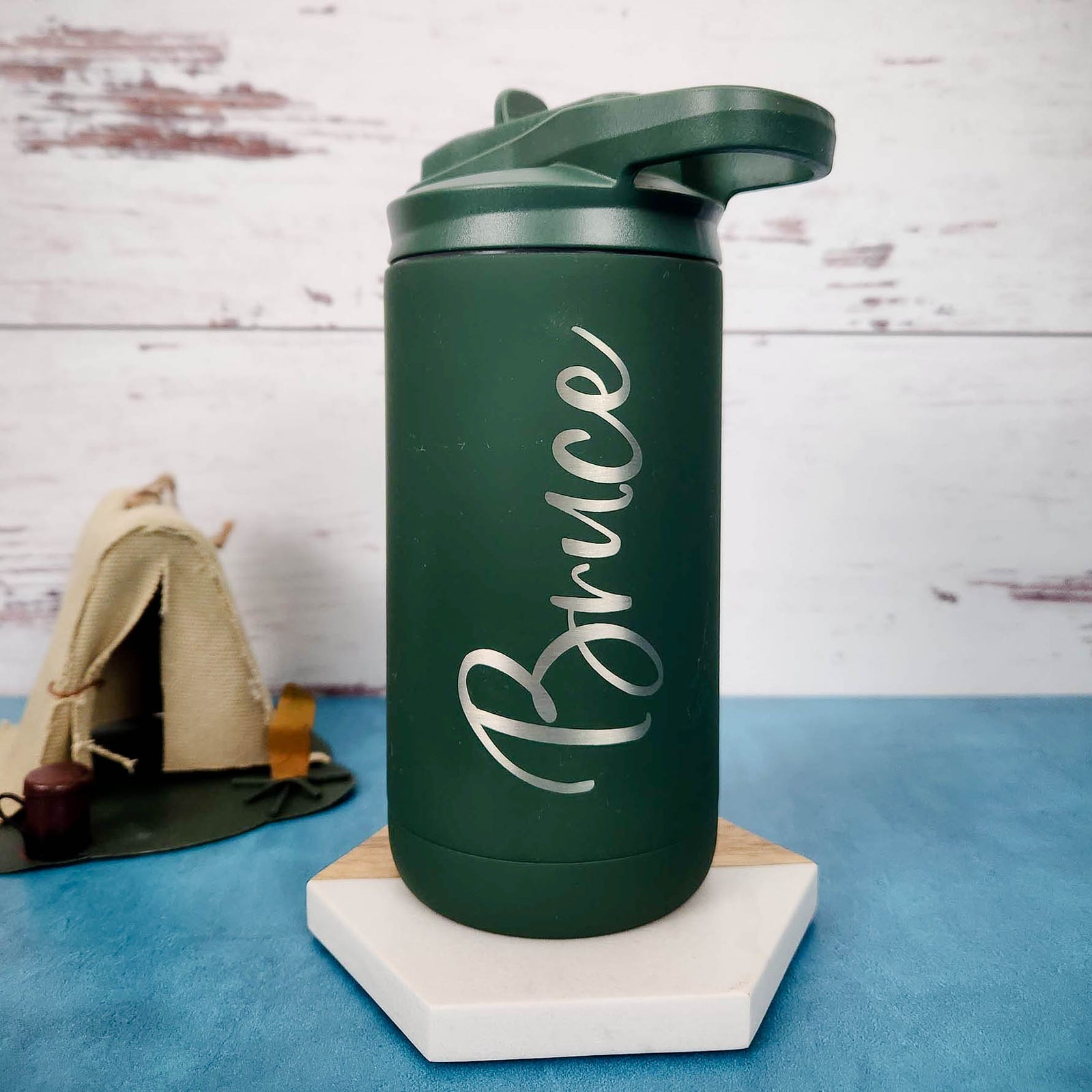 Personalized Engraved 12oz Kids Water Bottle Green Matte by Sunny Box