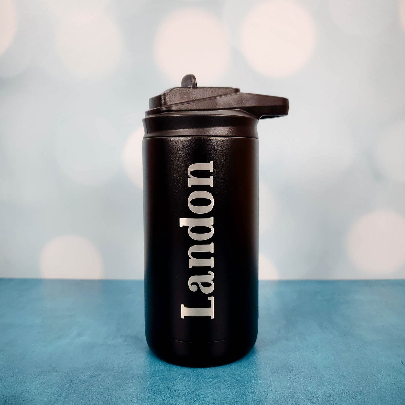 Personalized Engraved 12oz Kids Water Bottle Black Matte by Sunny Box