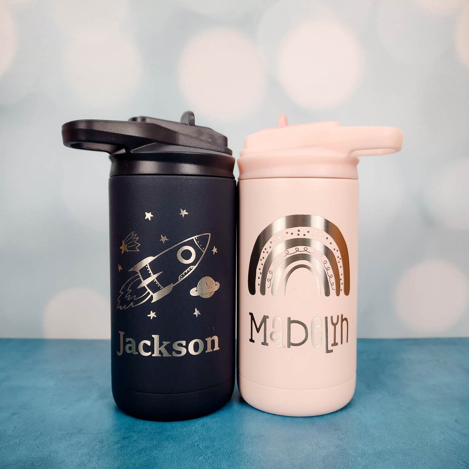 Personalized Engraved 12oz Kids Water Bottle Navy Blush by Sunny Box