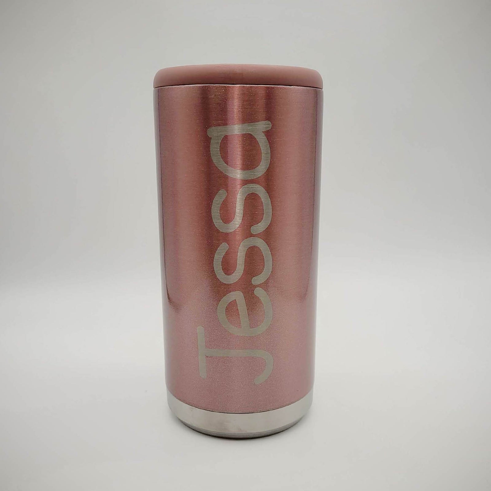 Engraved Skinny Can Cooler - Maars Rose Gold Glitter Sunny Box