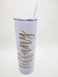 Personalized Engraved 20oz Skinny Tumbler Lilac Glitter by Sunny Box