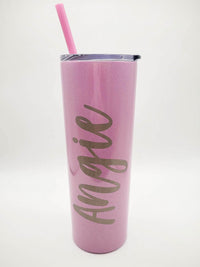 Personalized Engraved 20oz Skinny Tumbler Pink Magic Gliter by Sunny Box