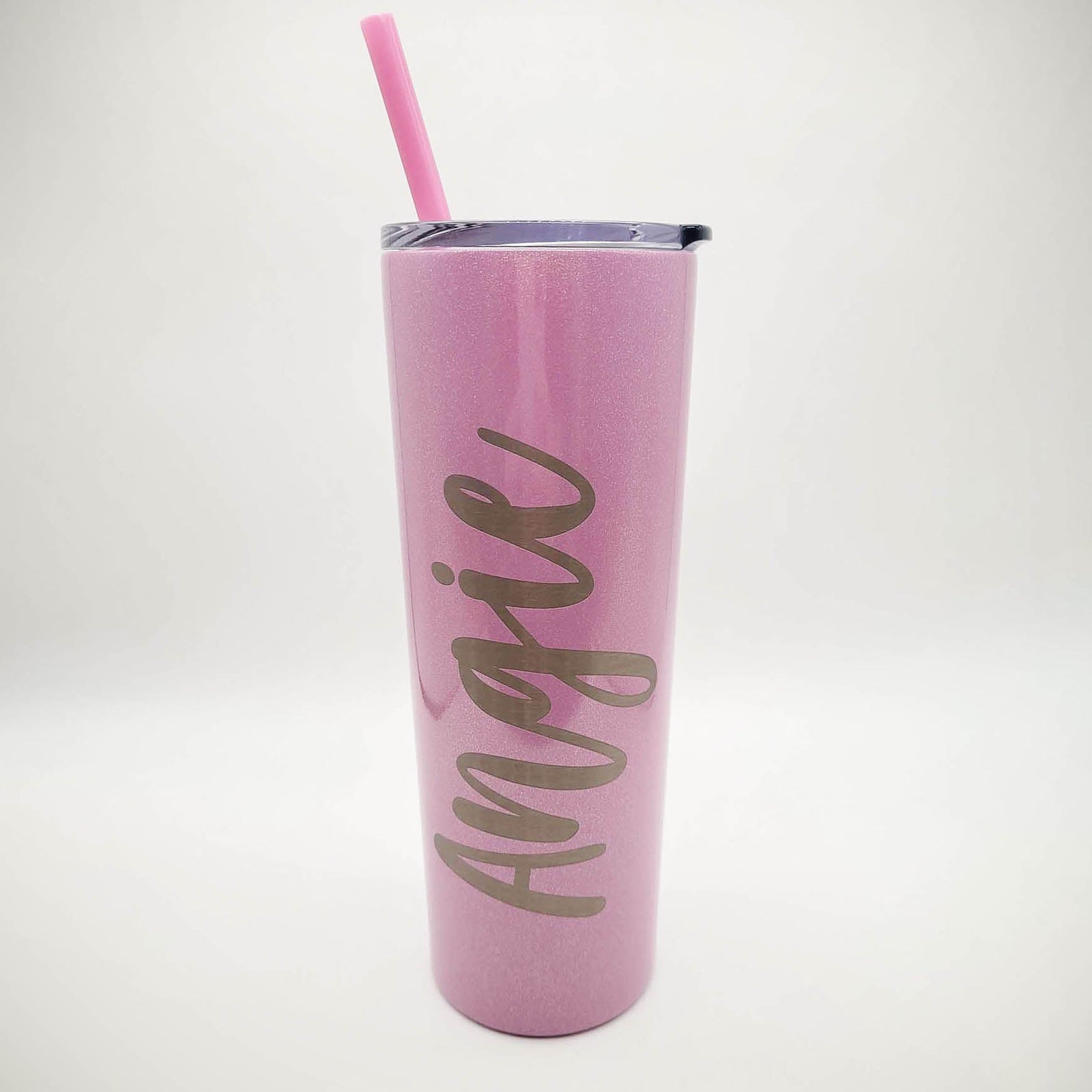 Personalized Engraved 20oz Skinny Tumbler Pink Magic Gliter by Sunny Box