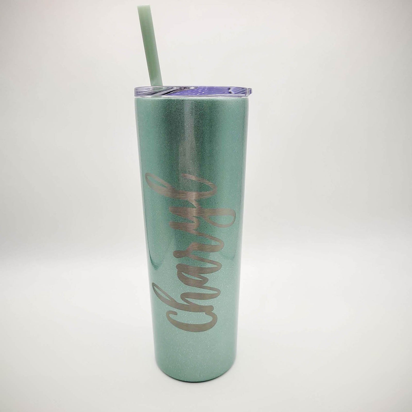 Personalized Engraved 20oz Skinny Tumbler Seascape Glitter by Sunny Box