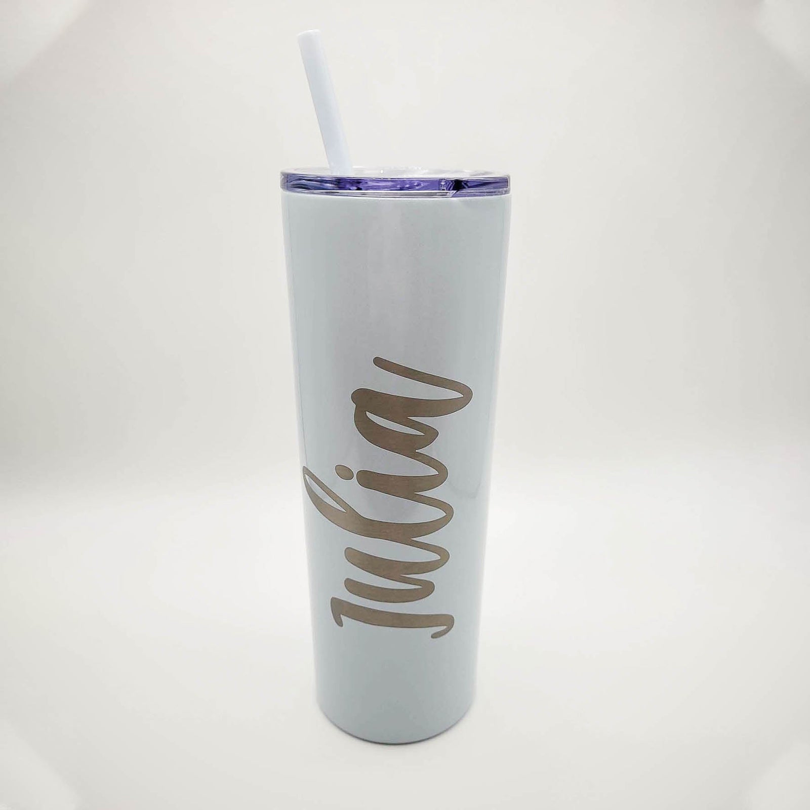 Personalized Engraved 20oz Skinny Tumbler Lilac Glitter by Sunny Box