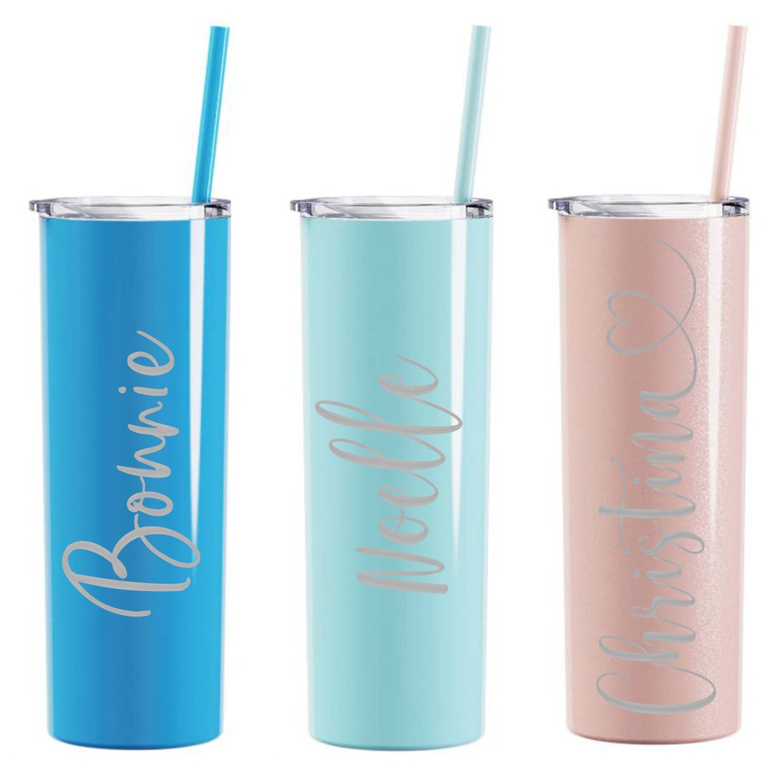 Personalized Engraved 20oz Skinny Tumbler Aqua, Seglass, Blush by Sunny Box
