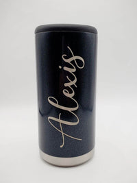 Personalized Engraved Skinny Can Cooler Maars Black Glitter - Sunny Box