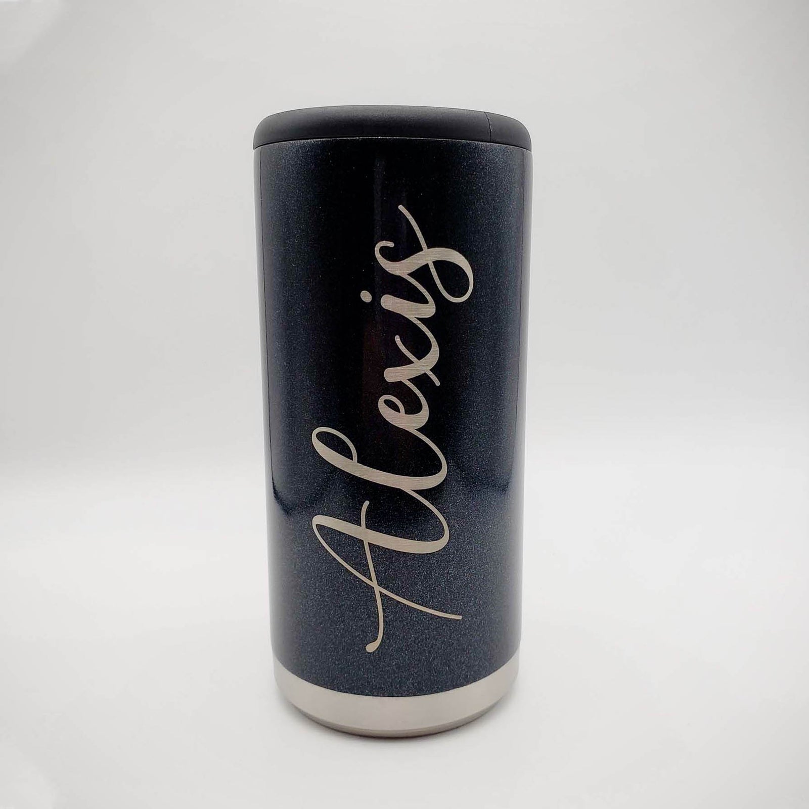 Engraved Maars Skinny Can Cooler Black Glitter - Sunny Box