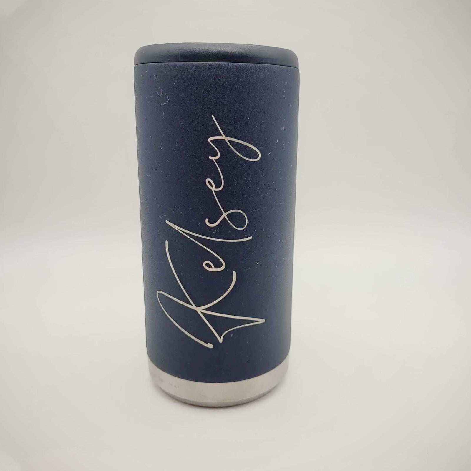 Personalized Engraved Skinny Can Cooler Navy Matte - Sunny Box