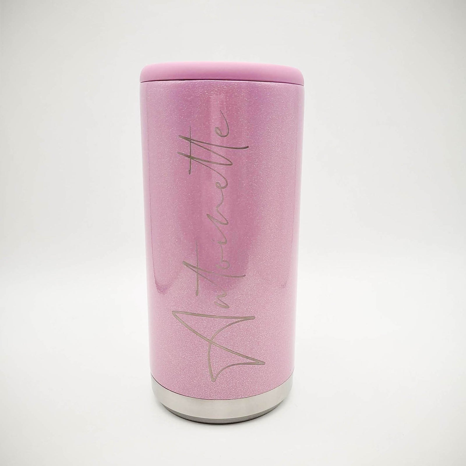 Personalized Engraved Skinny Can Cooler Pink Magic Glitter - Sunny Box