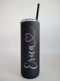 Personalized Engraved 20oz Skinny Tumbler Black Matte by Sunny Box