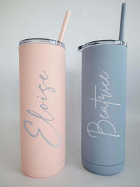 Personalized Engraved 20oz Skinny Tumbler Blush Matte Blue by Sunny Box
