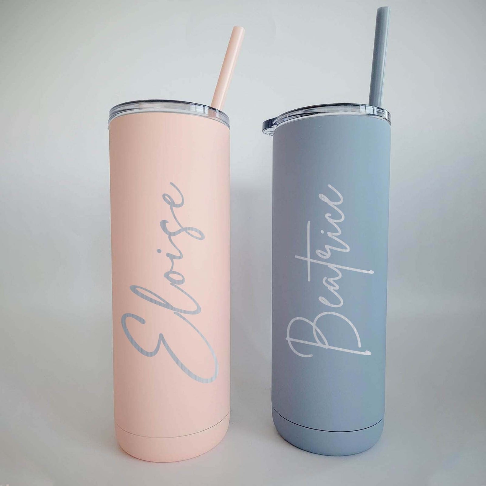 Engraved 20oz Skinny Tumbler Soft Matte Blush Dusty Blue by Sunny Box