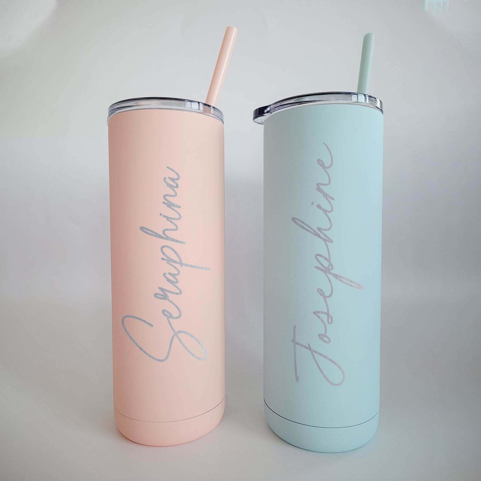 Personalized Glitter Stainless Steel Skinny Tumbler with Straw