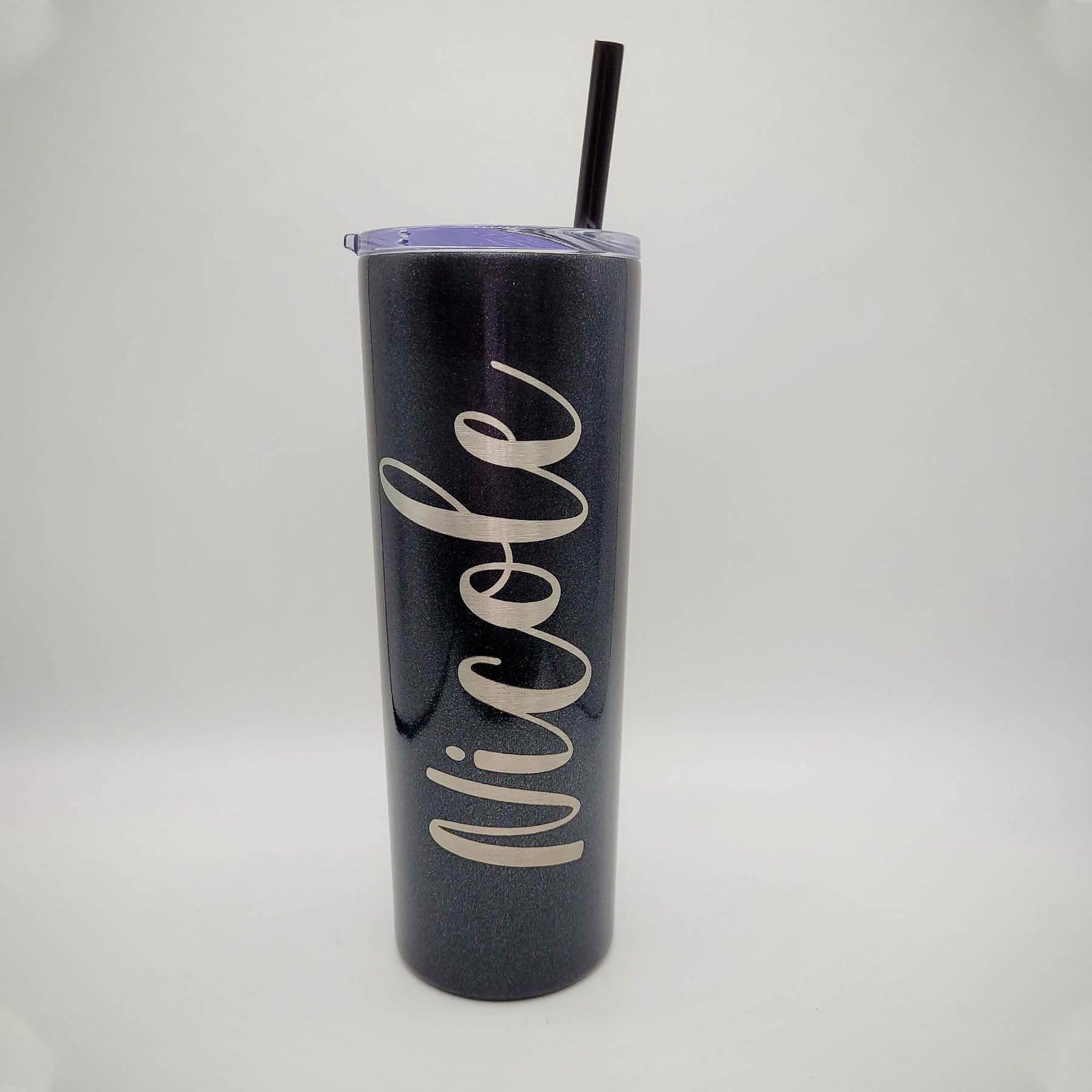 Script Initial Personalized Letter Black 20oz Skinny Tumbler LA5001