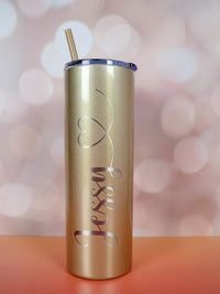 Personalized Engraved 20oz Skinny Tumbler Champagne Glitter by Sunny Box
