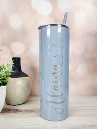 Personalized Engraved 20oz Skinny Tumbler Dusty Blue Glitter by Sunny Box