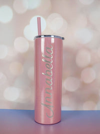 Personalized Engraved 20oz Skinny Tumbler Dusty Rose Glitter by Sunny Box