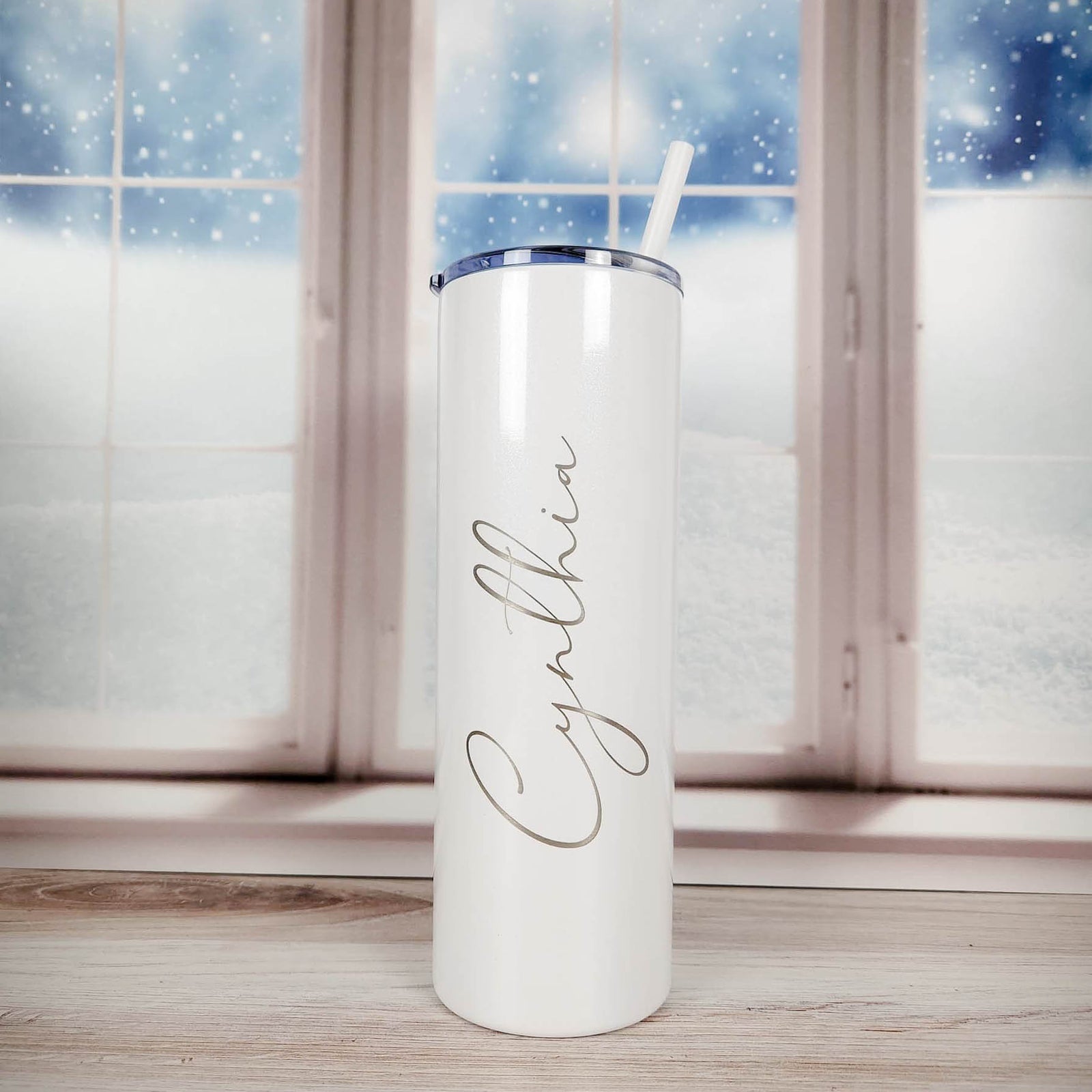 Personalized Gothic Initial Engraved on 20oz Skinny Tumbler - Cuptify