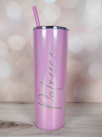 Personalized Engraved 20oz Skinny Tumbler Pink Magic Glitter by Sunny Box