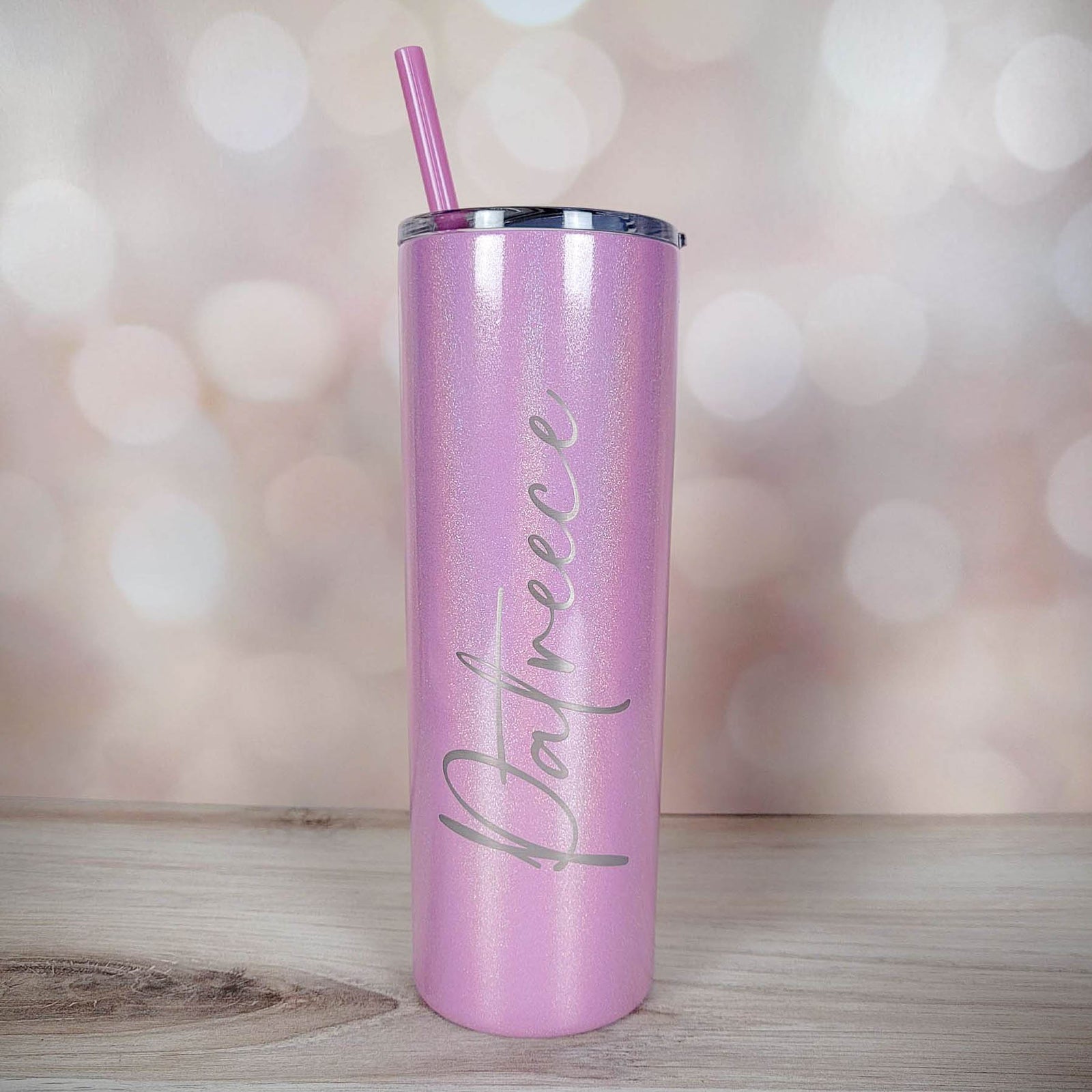Personalized Engraved 20oz Skinny Tumbler Pink Magic Glitter by Sunny Box