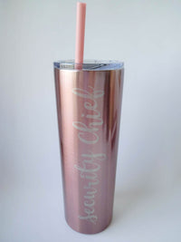 Personalized Engraved 20oz Skinny Tumbler Rose Gold Glitter by Sunny Box