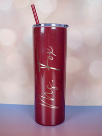 Personalized Engraved 20oz Skinny Tumbler Rosewood Glitter by Sunny Box