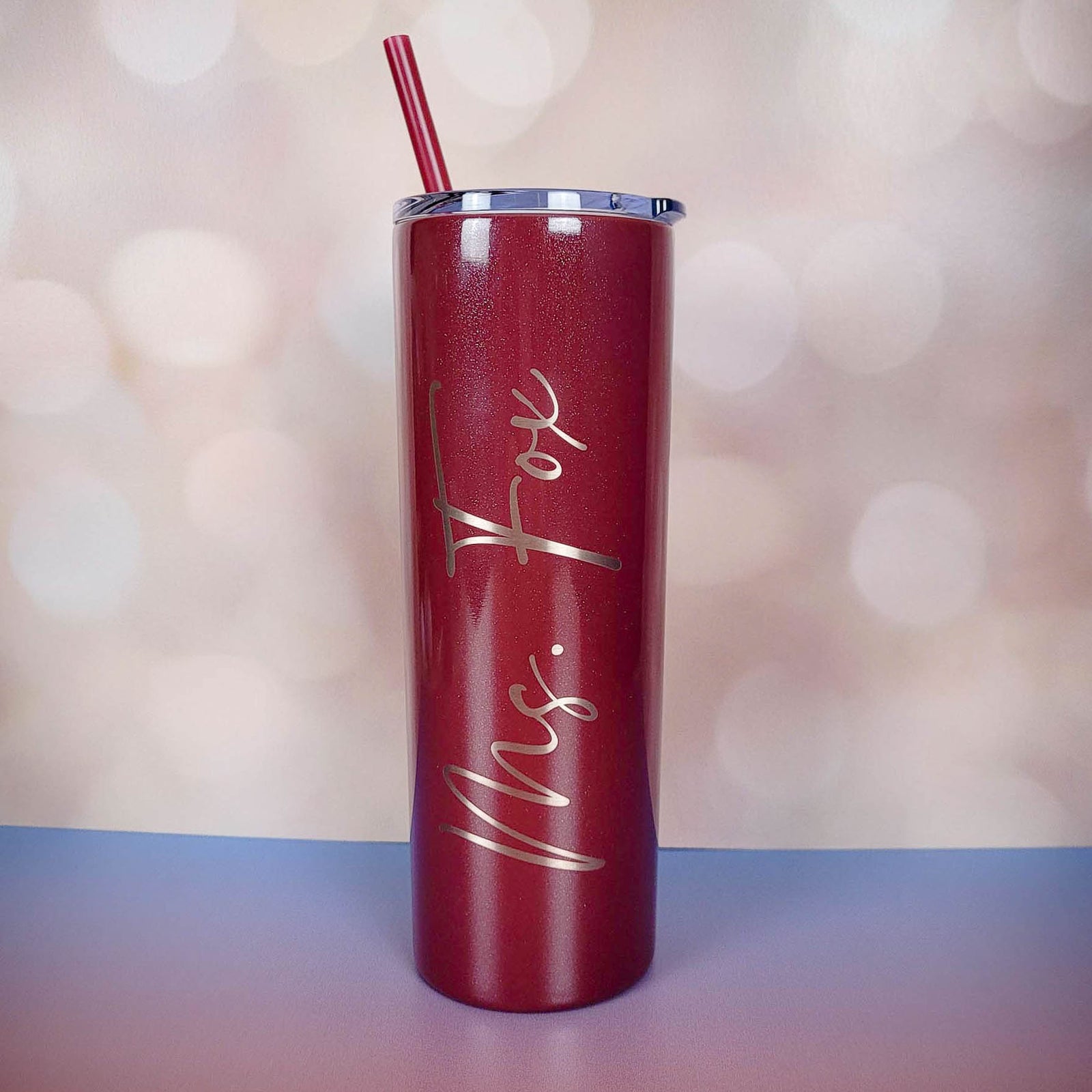 Personalized Engraved 20oz Skinny Tumbler Rosewood Glitter by Sunny Box