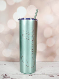 Personalized Engraved 20oz Skinny Tumbler Seascape Glitter by Sunny Box