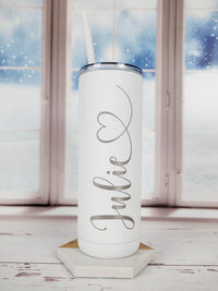 Personalized Engraved 20oz Skinny Tumbler White Matte by Sunny Box