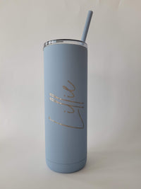 Personalized Engraved 20oz Skinny Tumbler Dusty Blue Matte by Sunny Box