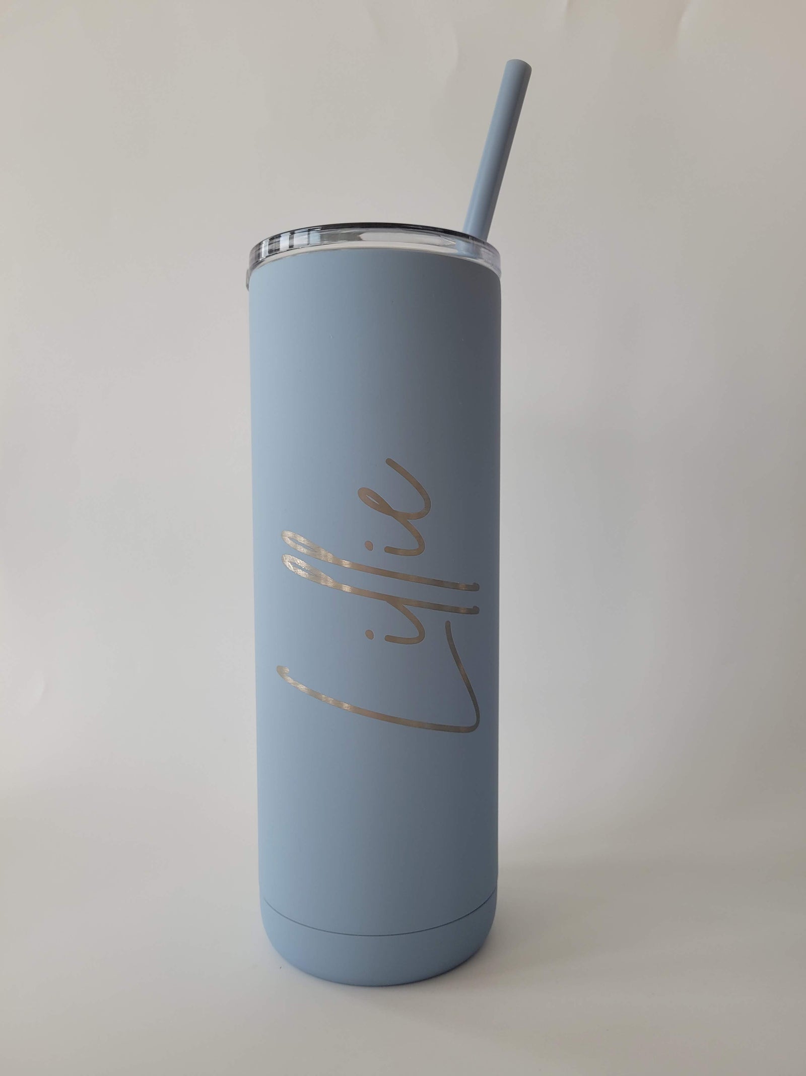 Engraved 20oz Skinny Tumbler Soft Matte Dusty Blue by Sunny Box