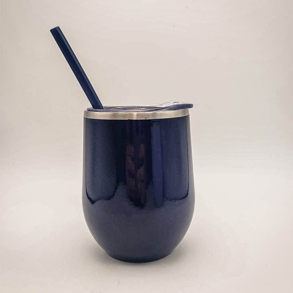 All She Ever Does is Cruise Engraved 12oz Wine Tumbler Navy by Sunny Box