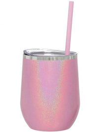 Tis the Season to Wine Engraved 12oz Wine Tumbler Pink Magic Glitter by Sunny Box