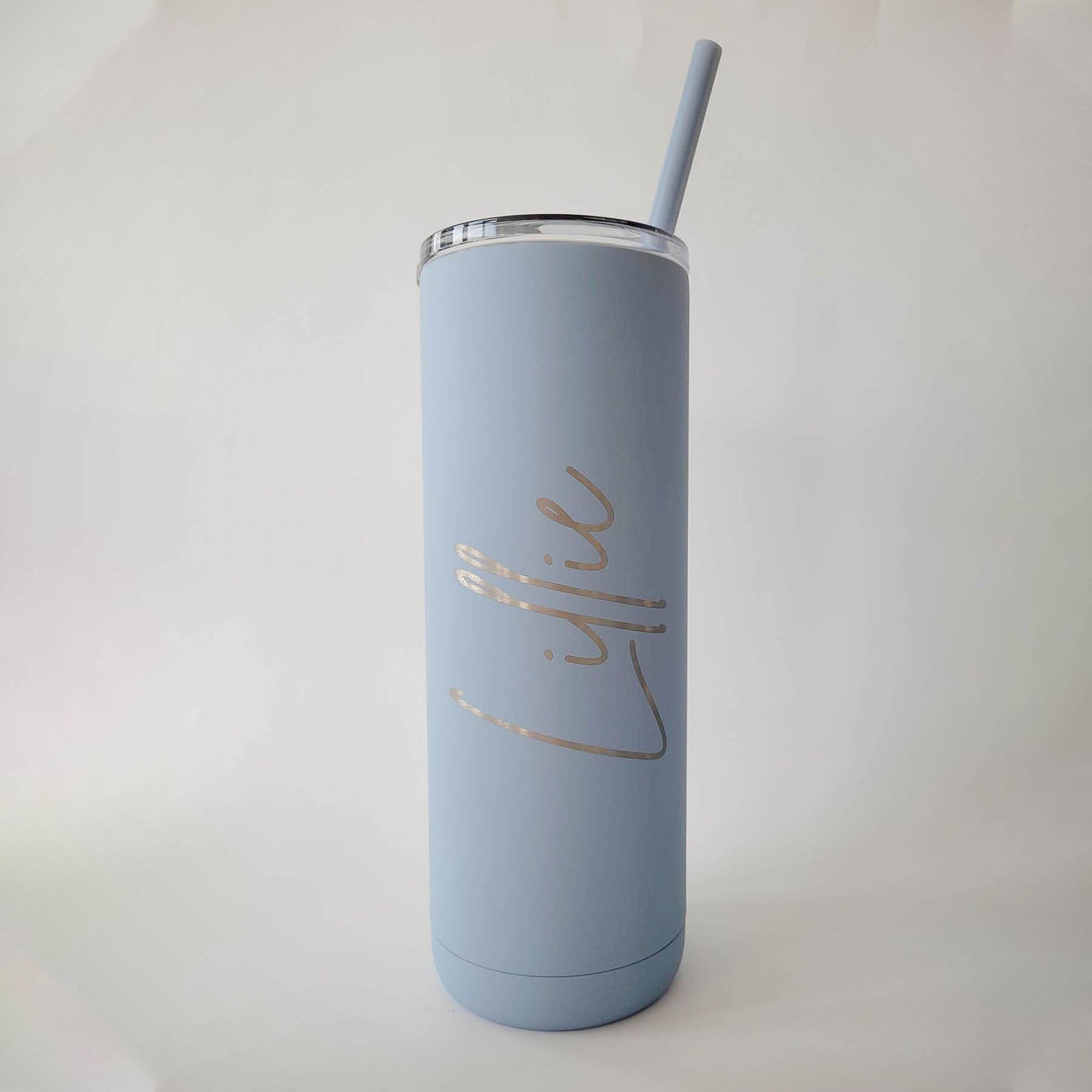 Personalized Engraved 20oz Skinny Tumbler Dusty Blue Matte by Sunny Box