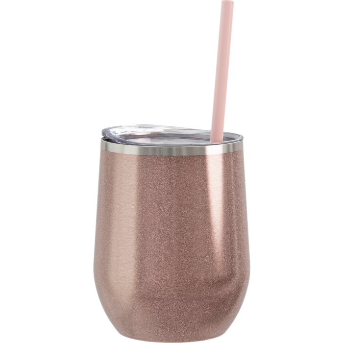 The Lake is My Happy Place Engraved 12oz Wine Tumbler Rose Gold Glitter by Sunny Box