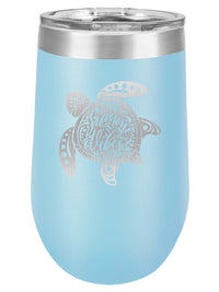 Mandala Sea Turtle Summer Vibes Engraved Polar Camel 16oz Wine Light Blue - Sunny Box