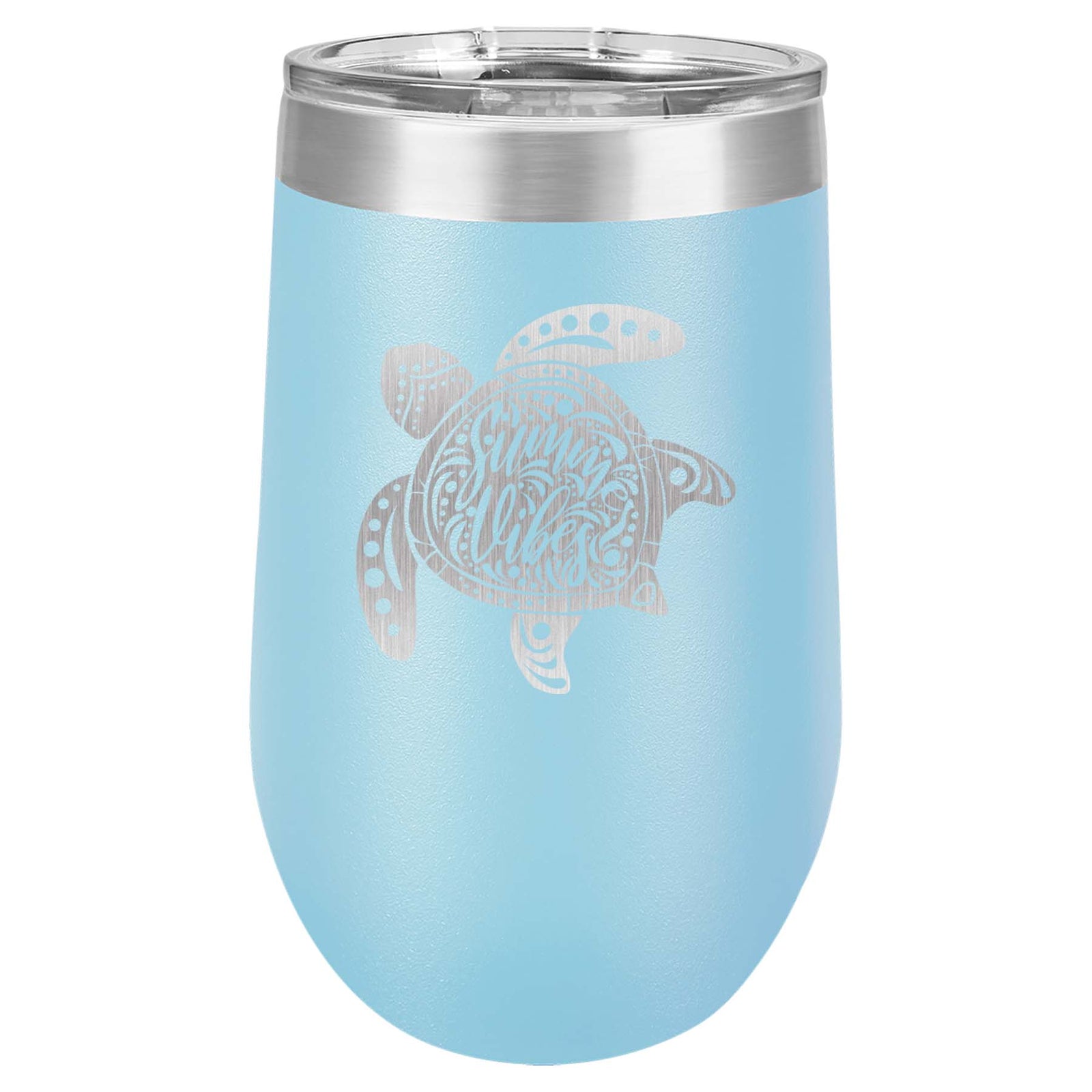 Mandala Sea Turtle Summer Vibes Engraved Polar Camel 16oz Wine Light Blue - Sunny Box