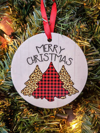 Merry Christmas - Animal Print - Buffalo Plaid - Personalized Ornament - Sunny Box