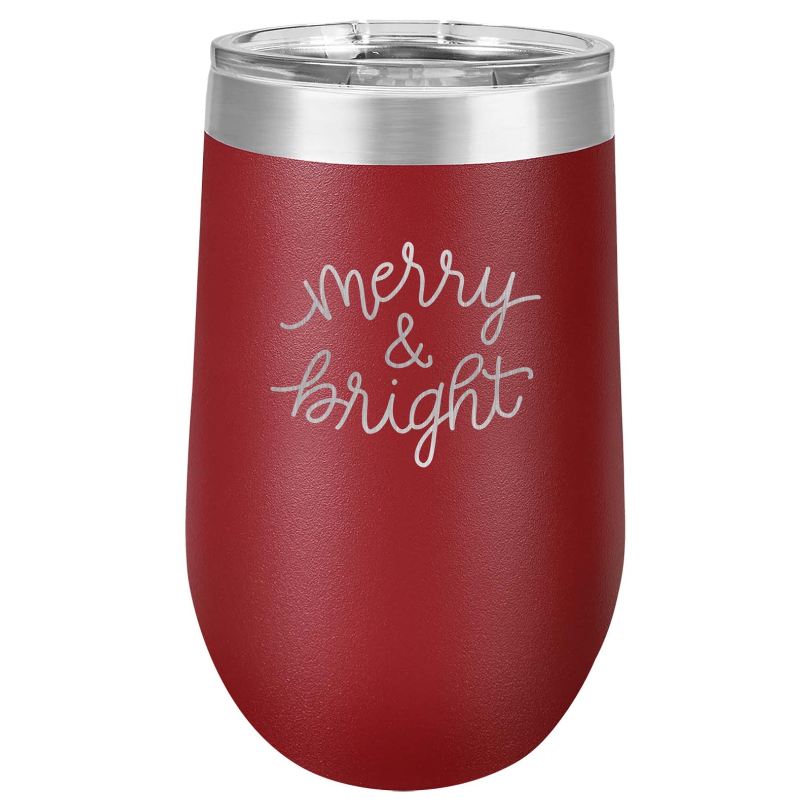 Merry & Bright - Engraved 16oz Maroon Wine Tumbler - Sunny Box