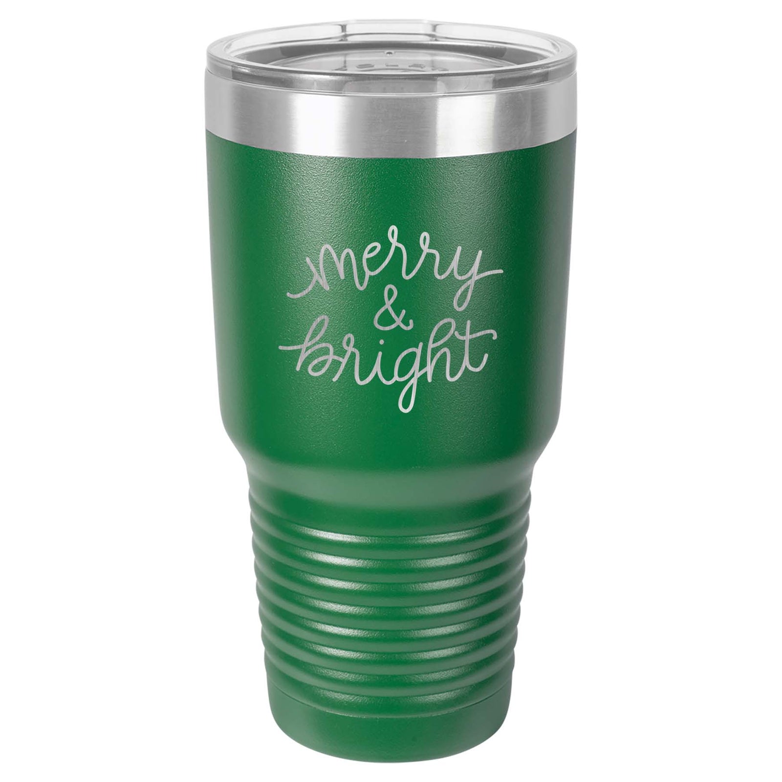 Merry & Bright - Engraved 30oz Green Tumbler - Sunny Box