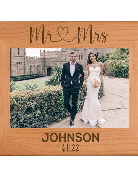 Mr & Mrs Custom Engraved Wood Picture Frame